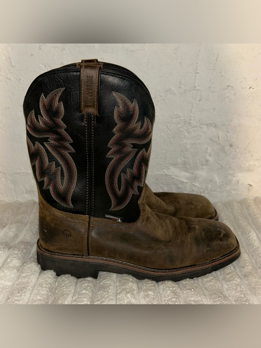 Wolverine square toe Men's Cowboy Work brown/ black steel toe Boots